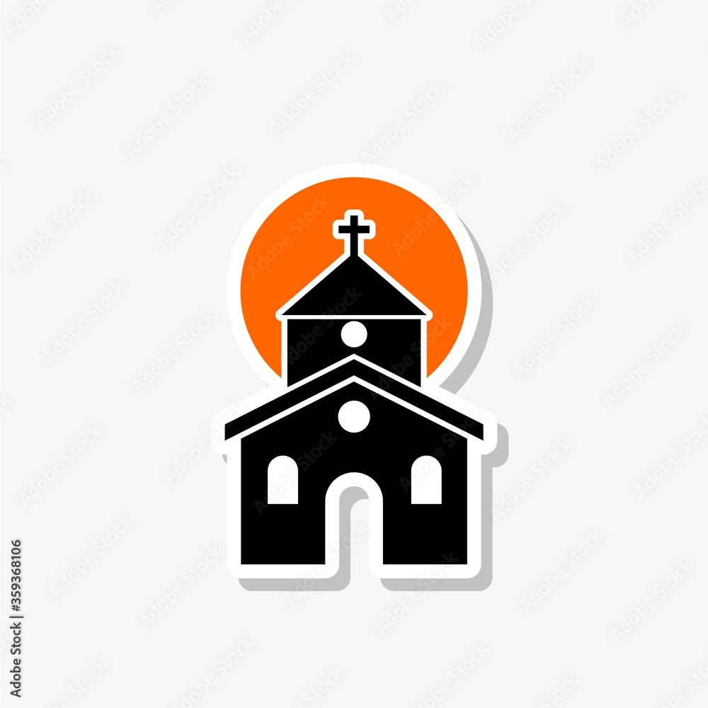 Church building sticker icon isolated on gray background
