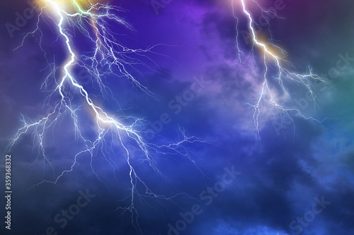Lightning, thunder cloud dark cloudy sky, Copy space for your text