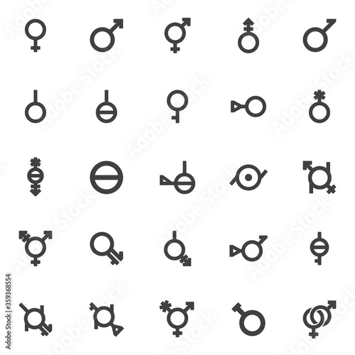 Gender vector icons set, modern solid symbol collection, sexual orientation filled style pictogram pack. Signs, logo illustration. Set includes icons as Male, female, transgender, bisexual, bigender
