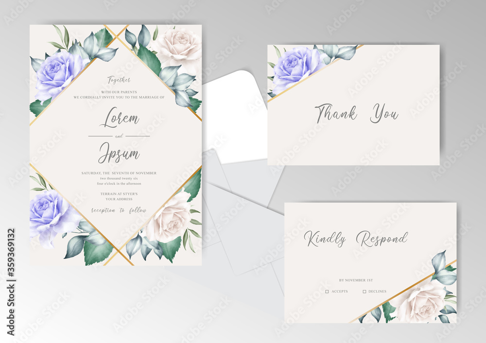 Beautiful Watercolor Floral Wedding Invitation Cards Template