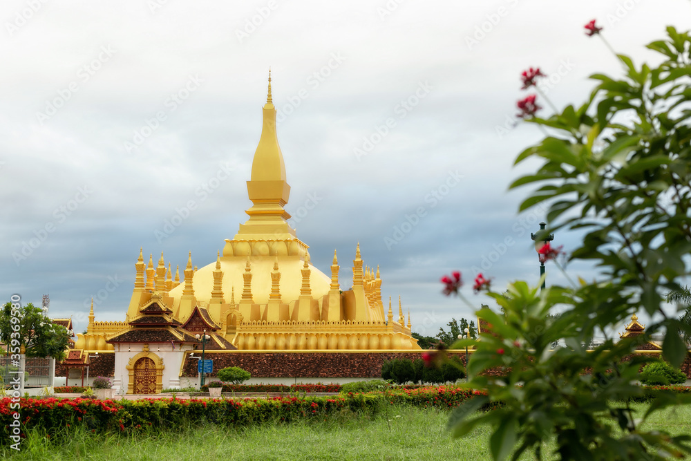 Pha That Luang Vientiane, Laos. That-Luang Golden Pagoda in Vientiane, Laos. Blue sky background beautiful.