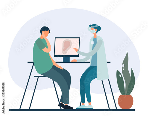 Man with earache visiting otolaryngologist in clinic