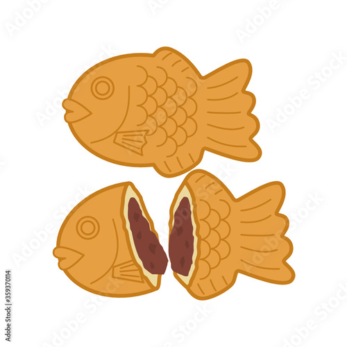 Taiyaki, Japanese fish-shaped cake with red bean filling, classic street vendor snack in Japan