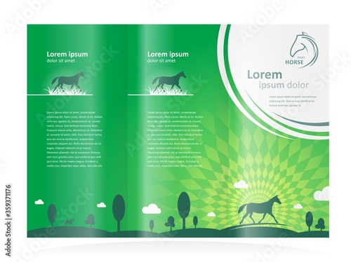 Horse grassland theme green color Brochure design template tri-fold