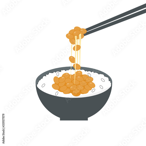 Natto gohan, Japanese fermented soybeans over rice, traditional Japanese food