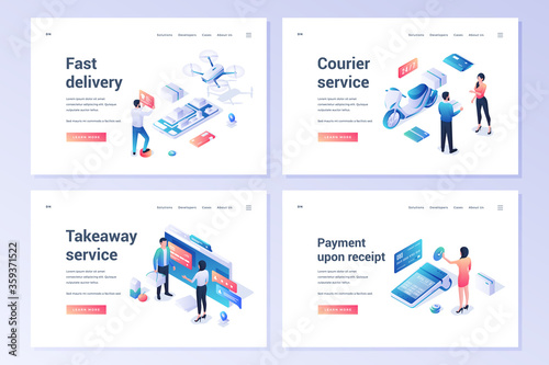 Set of banners for modern courier services