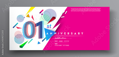 1st years anniversary logo, vector design birthday celebration with colorful geometric isolated on white background.