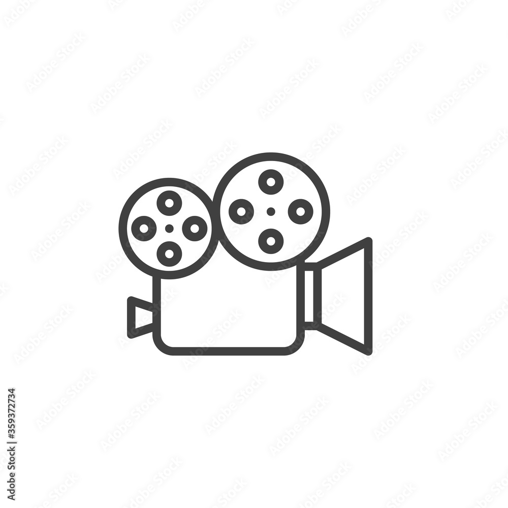 Video camera line icon. Camcorder linear style sign for mobile concept and web design. Cinema camera outline vector icon. Entertainment symbol, logo illustration. Vector graphics Video camera line icon. Camcorder linear style sign for mobile concept and web design. Cinema camera outline vector icon. Entertainment symbol, logo illustration. Vector graphics