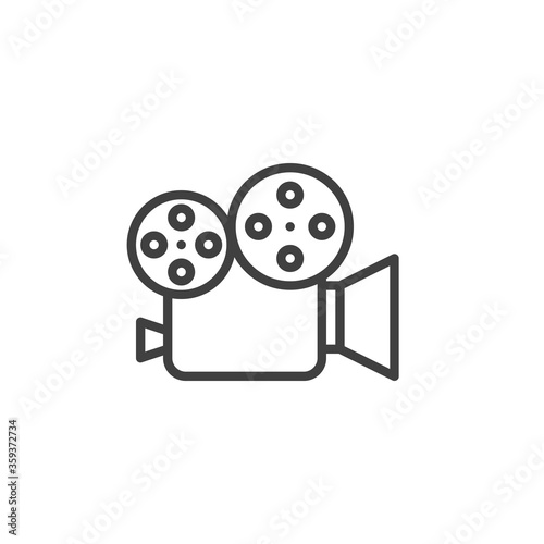 Video camera line icon. Camcorder linear style sign for mobile concept and web design. Cinema camera outline vector icon. Entertainment symbol, logo illustration. Vector graphics