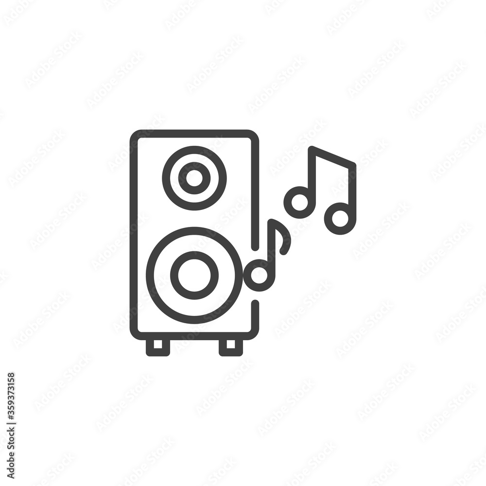 Audio speaker line icon. linear style sign for mobile concept and web design. Music speaker and musical notes outline vector icon. Symbol, logo illustration. Vector graphics Audio speaker line icon. linear style sign for mobile concept and web design. Music speaker and musical notes outline vector icon. Symbol, logo illustration. Vector graphics