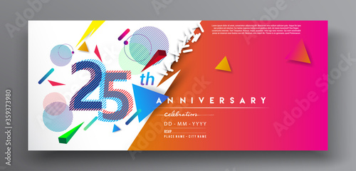 Obraz na płótnie 25th years anniversary logo, vector design birthday celebration with colorful geometric isolated on white background. w salonie