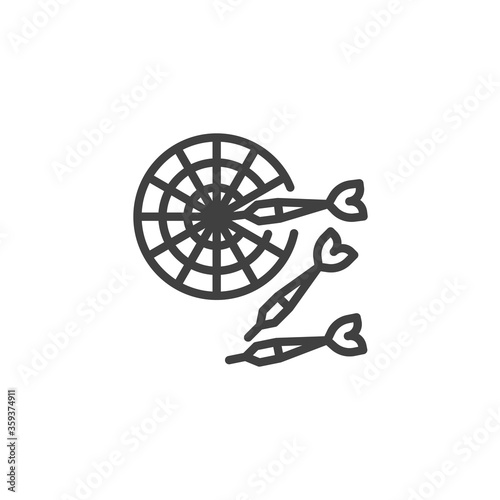 Dartboard game line icon. linear style sign for mobile concept and web design. Dartboard with darts outline vector icon. Symbol, logo illustration. Vector graphics