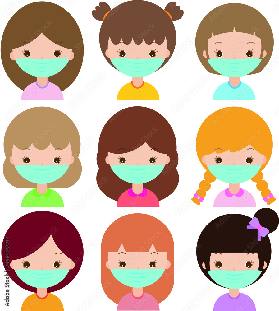 cute girls wearing face mask vector. new normal lifestyle concept. cute girls wearing face mask vector. new normal lifestyle concept.