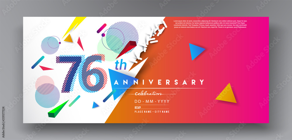76th years anniversary logo, vector design birthday celebration with colorful geometric isolated on white background.