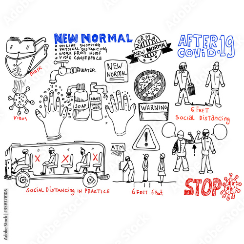 new normal, sketch and illustration doodle