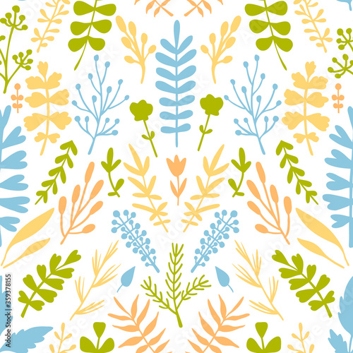 Vector seamless pattern with hand drawn plants. Floral ornament. Illustration for wallpaper, wrapping paper, textile, surface design