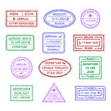 Travel Visa Stamp Sign Color Thin Line Icon Set. Vector
