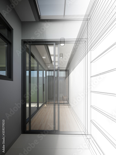 abstract sketch design of interior house  3d rendering