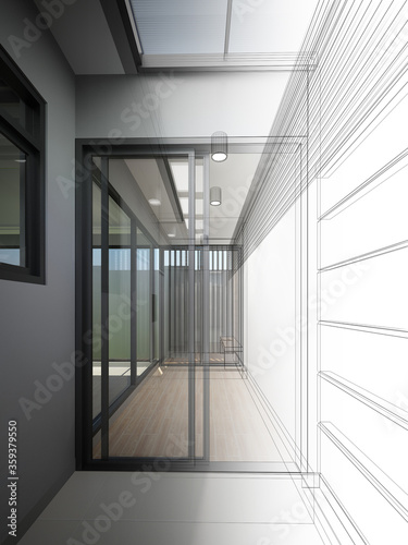 abstract sketch design of interior house ,3d rendering