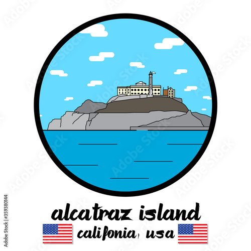 Circle Icon Alcatraz Island. Vector illustration
