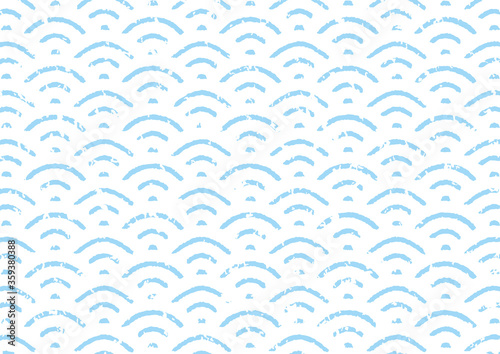 手描き風の和柄背景（青海波）水色