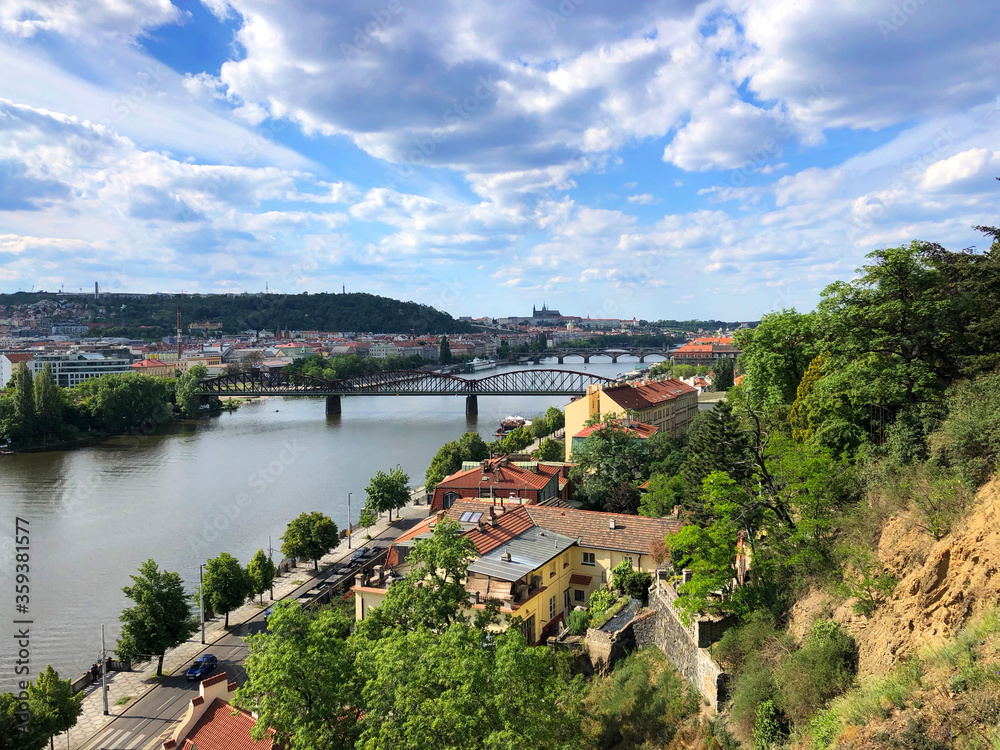 Panoramic view of the Vltava River in Prague