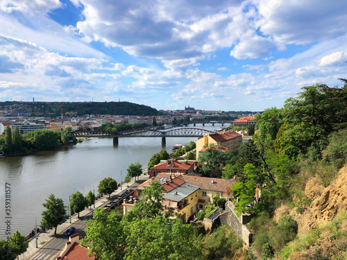 Panoramic view of the Vltava River in Prague