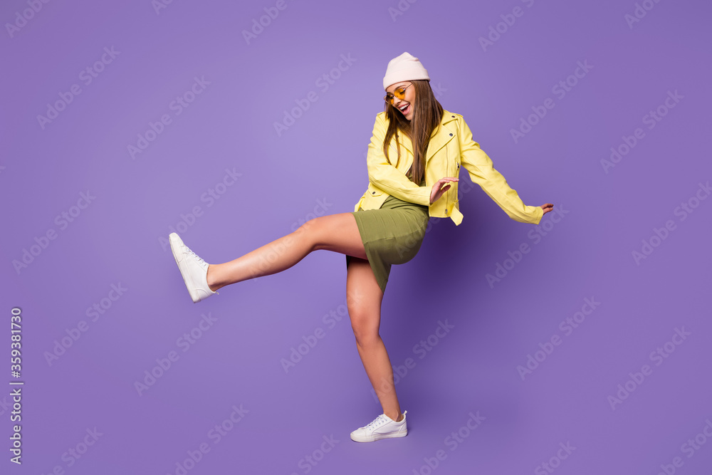Full length body size view of her she nice-looking attractive lovely cheerful cheery girl dancing having fun holiday weekend isolated on bright vivid shine vibrant lilac purple violet color background Full length body size view of her she nice-looking attractive lovely cheerful cheery girl dancing having fun holiday weekend isolated on bright vivid shine vibrant lilac purple violet color background
