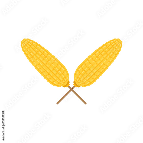Corn vector. Yellow corn stabbed vector. Corn and stick vector.