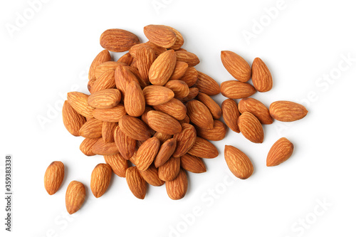 Almond lays the top corner shooting pile on the white background with clipping path suitable for product