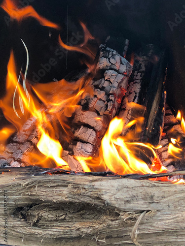 close up view of firewood burning outdoors