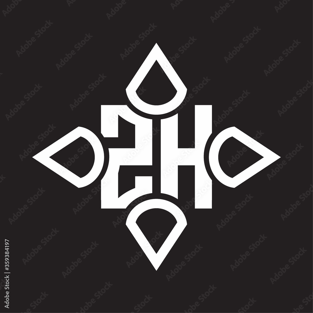 ZH Logo monogram with four cone rounded by the shape design template ZH Logo monogram with four cone rounded by the shape design template