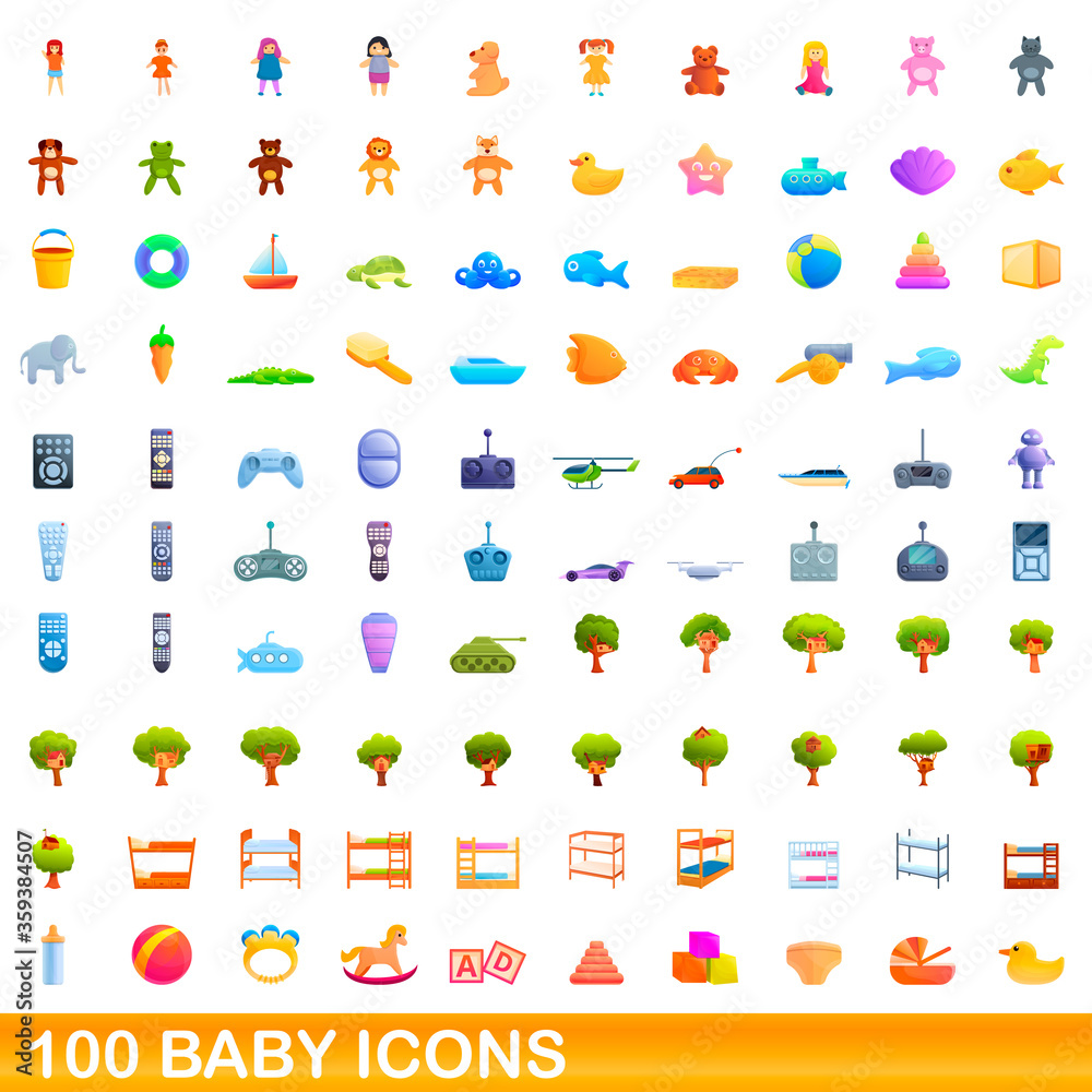 100 baby icons set. Cartoon illustration of 100 baby icons vector set isolated on white background 100 baby icons set. Cartoon illustration of 100 baby icons vector set isolated on white background