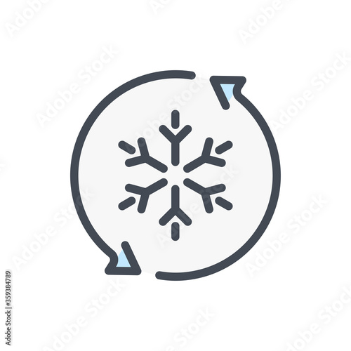 Re-freezing color line icon. Snowflake with rotation vector outline colorful sign.