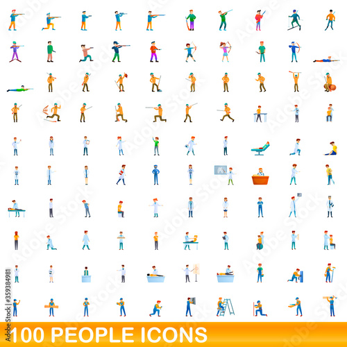 100 people icons set. Cartoon illustration of 100 people icons vector set isolated on white background