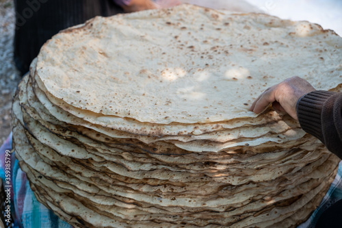 Traditional turkish yufka ekmek, tandir pita ekmek background.