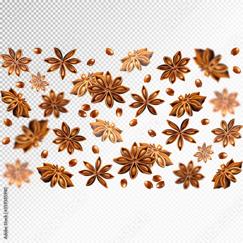 Seamless star anise border. Quality realistic vector, 3d illustration