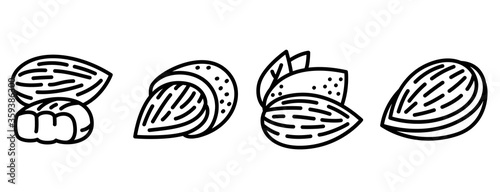 Almond icons set. Outline set of almond vector icons for web design isolated on white background
