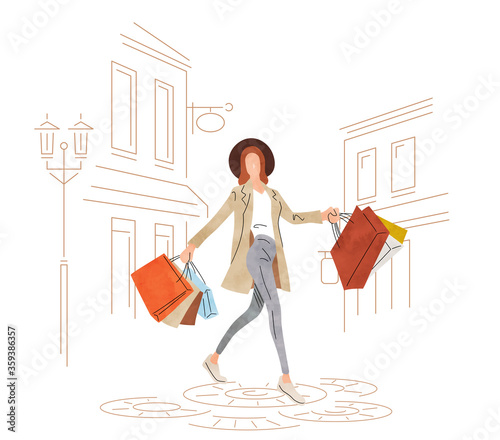 Illustration material: women shopping photo