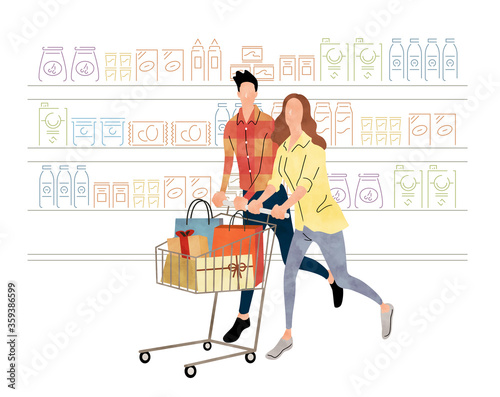 Stock illustration: a couple enjoying shopping