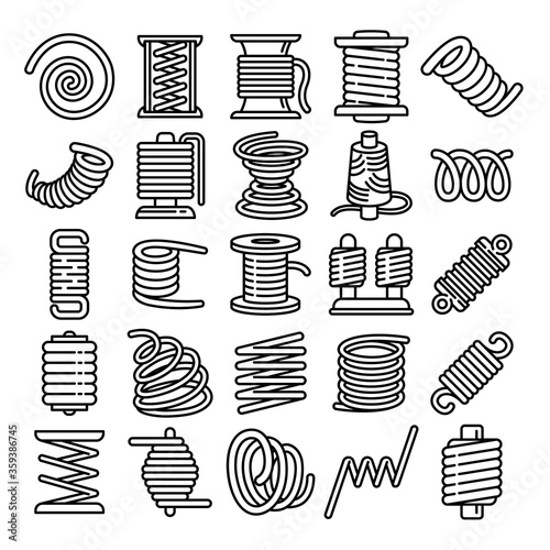 Coil icons set. Outline set of coil vector icons for web design isolated on white background