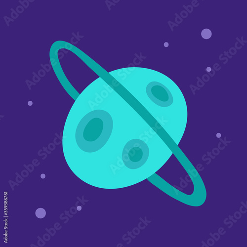 Green planet. Space vector flat illustration, element, sticker, icon, shape. Isolated on dark background. Cosmos, galaxy, science, sify. Astrology. Simple design. Card. photo