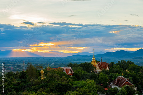 Sunset At Wat Phrathat Doi Saket Chiangmai City Thailand.