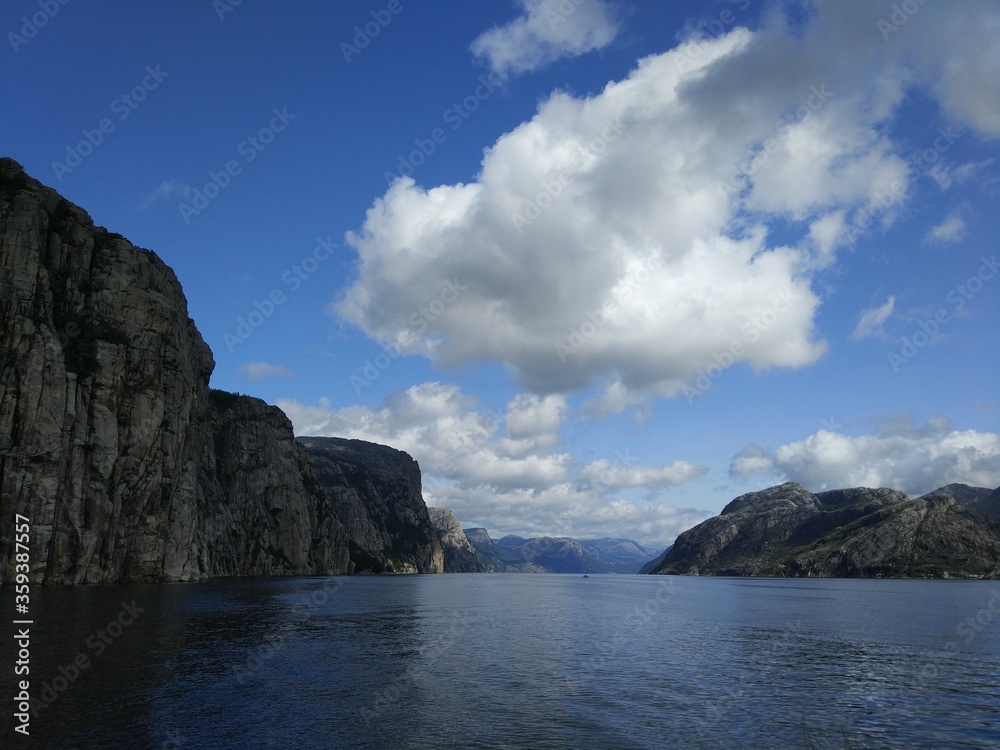 Beautiful Norwegian mountains and cliffs in the Lysefjord, Norway. 