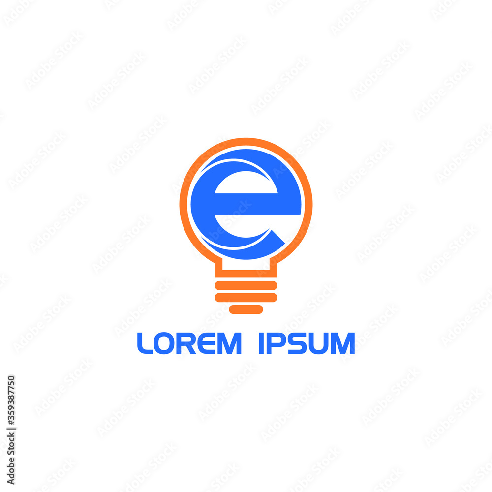 Letter E with bulb logo design vector. monogram logo vector illustration. Letter E with bulb logo design vector. monogram logo vector illustration.