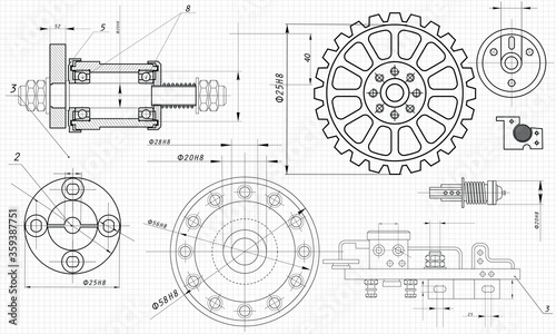 Mechanical Engineering drawing. Engineering Drawing Background. Vector Illustration.