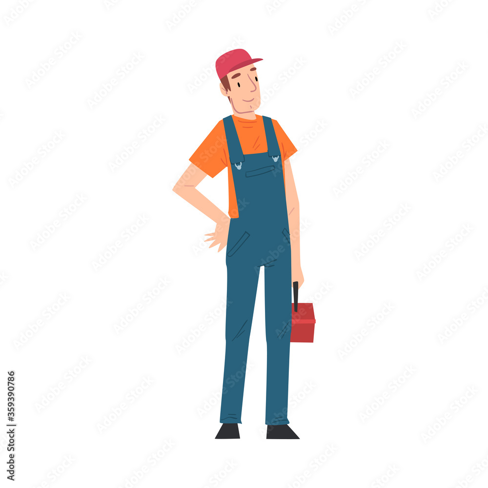 Male Electrician Engineer with Toolbox, Professional Worker Character in Uniform Repairing Electrical Equipment Cartoon Style Vector Illustration Male Electrician Engineer with Toolbox, Professional Worker Character in Uniform Repairing Electrical Equipment Cartoon Style Vector Illustration