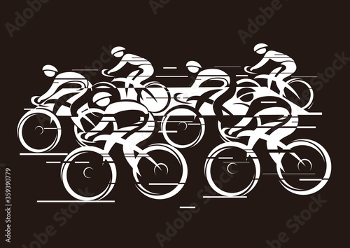 


Cyclists racers, peloton.
Illustration of group of cyclist in full speed. Isolated on black background.Vector available.