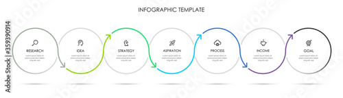 Vector Infographic thin line design with icons and 7 options or steps. Infographics for business concept.