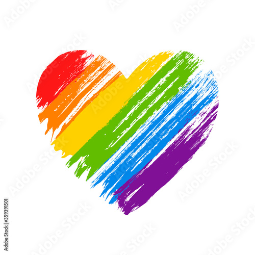 LGBT flag. LGBT pride flag of gay and lesbian, besexual and transgender. Human rights, sex orientation and tolerance concept. Heart symbol in rainbow colors